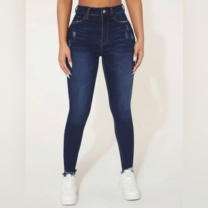 SHEIN Petite 0 Dark Wash Distressed Skinny Jeans